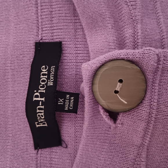 Evan-Picone Lavender Purple Ribbed Knit 100% Cotton Button Up Cardigan 1X - Picture 9 of 11